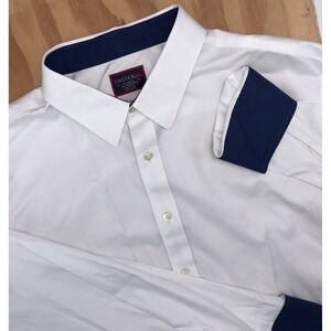 Untuckit Wrinkle Free Men XL Solid White 100% Cotton Button Up Navy Flip Cuff